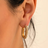 Square CZ Hoop Earrings Small Crystal Ear Buckle Jewelry