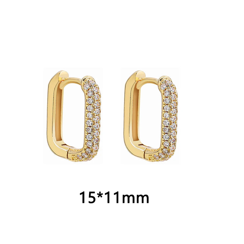 Square CZ Hoop Earrings Small Crystal Ear Buckle Jewelry