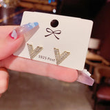 Geometric Triangle Stud Earrings Silver Zircon V Shape Earring Women Jewelry