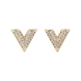 Geometric Triangle Stud Earrings Silver Zircon V Shape Earring Women Jewelry