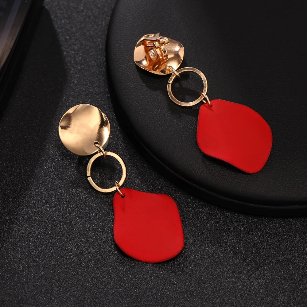 Geometric Clip Earring Vintage Red Green Irregular Jewelry