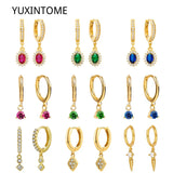 Round Zircon Pendant Earrings 925 Silver Needle Women Party Jewelry