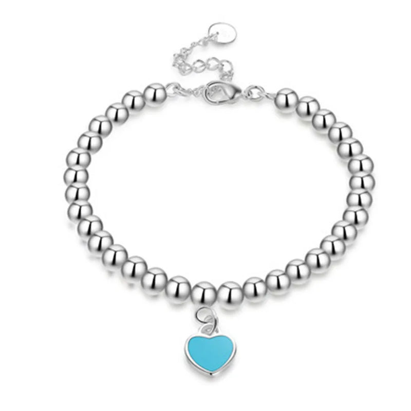 Love Enamel Red Heart Green Beads Bracelet