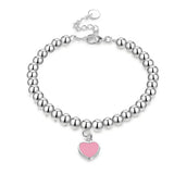 Love Enamel Red Heart Green Beads Bracelet