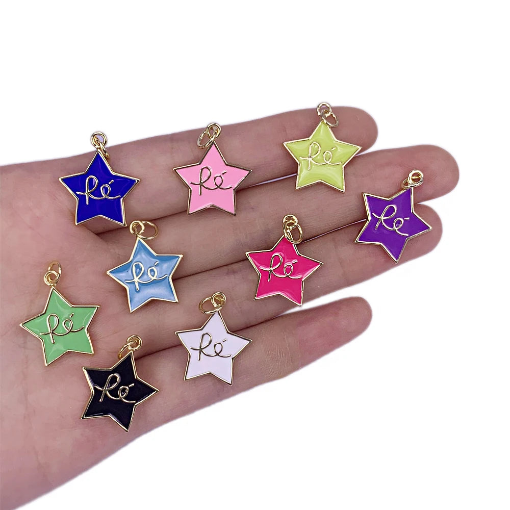 Enamelled Pentagram Fe Letter Necklace Pendant Men's Women's Accessories