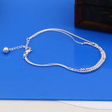 Girl Bell Anklets 925 Sterling Silver Women Bracelet Double Chain Foot Jewelry