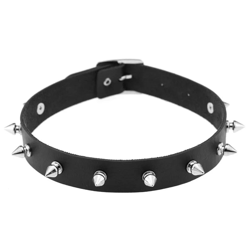 Punk Gothic Spiked Leather Choker Collar Necklace