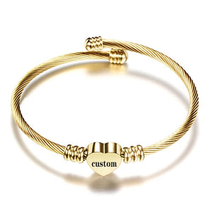 Heart Bracelet Bangle Initial Charms Bracelet for Women