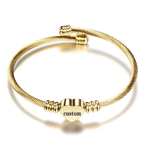 Heart Bracelet Bangle Initial Charms Bracelet for Women