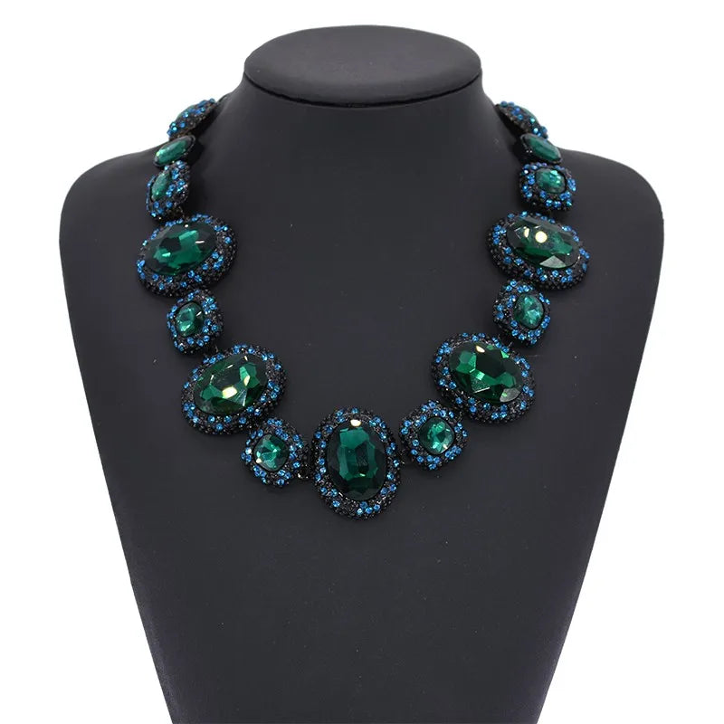 Glass Crystal Gem Statement Choker Necklace Indian Large Collar Bib Necklace