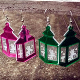 Glitter Kerosene Lamp Acrylic Earrings - Christmas Jewelry