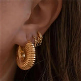 Glossy Stainless Steel Chunky Hoop Earrings for Women