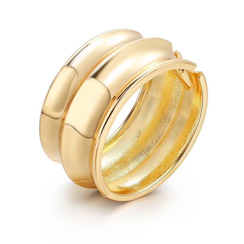 Alloy Punk Wide Bracelet Chunky Wave Drum Type Bangle