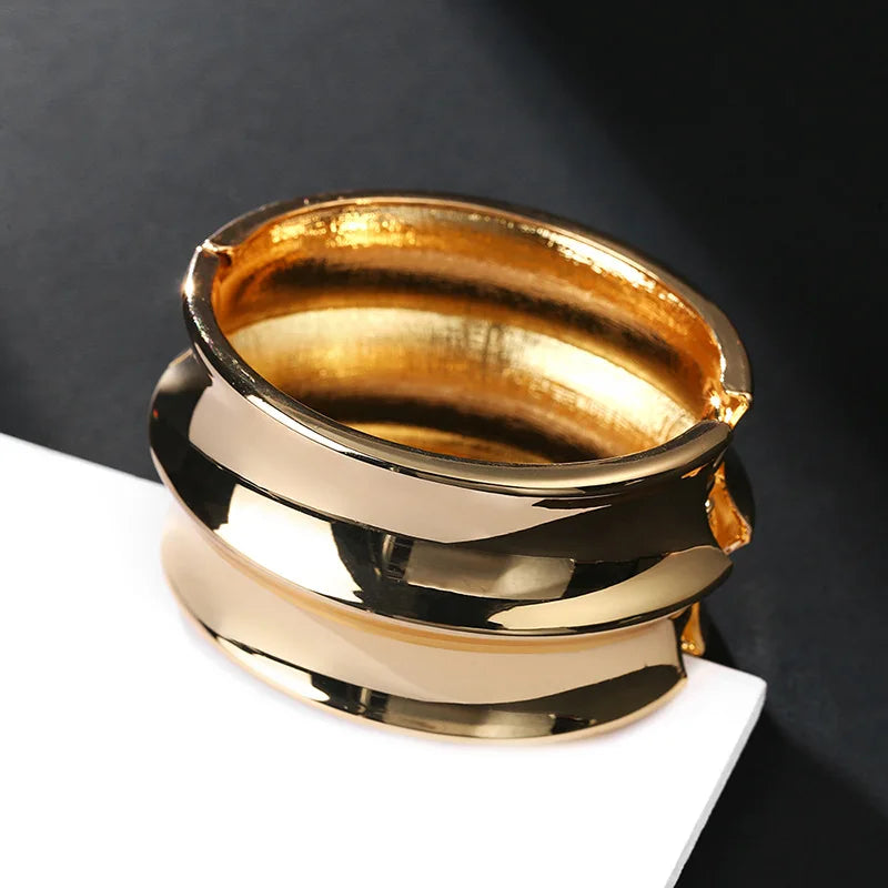 Alloy Punk Wide Bracelet Chunky Wave Drum Type Bangle