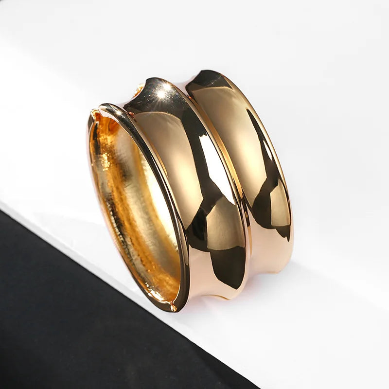 Alloy Punk Wide Bracelet Chunky Wave Drum Type Bangle