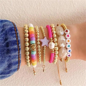 Heart Multilayer Beaded Bracelets Set for Women Charm Party Jewelry Gift