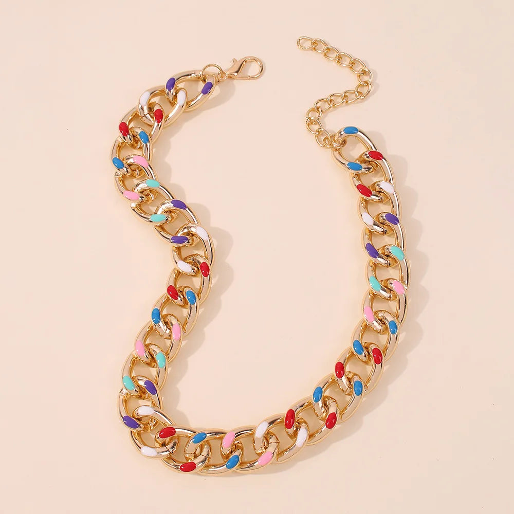 Colorful Aluminum Chain Choker Necklace Hip Hop Jewelry