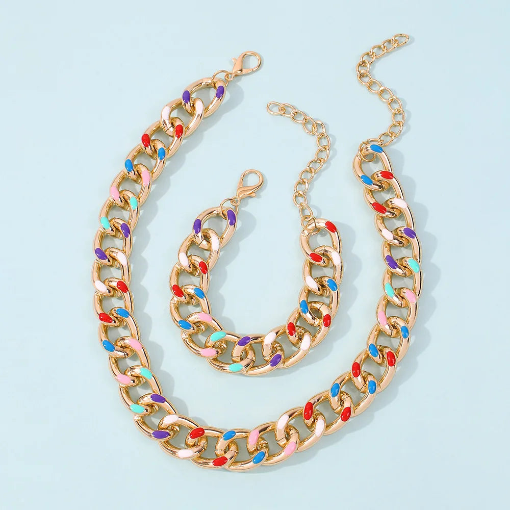 Colorful Aluminum Chain Choker Necklace Hip Hop Jewelry