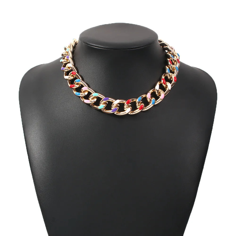 Colorful Aluminum Chain Choker Necklace Hip Hop Jewelry