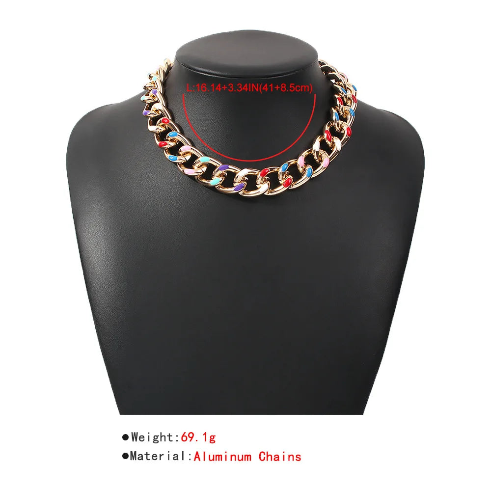Colorful Aluminum Chain Choker Necklace Hip Hop Jewelry