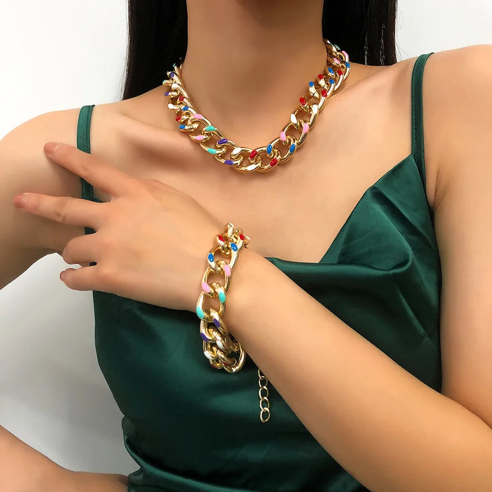 Colorful Aluminum Chain Choker Necklace Hip Hop Jewelry