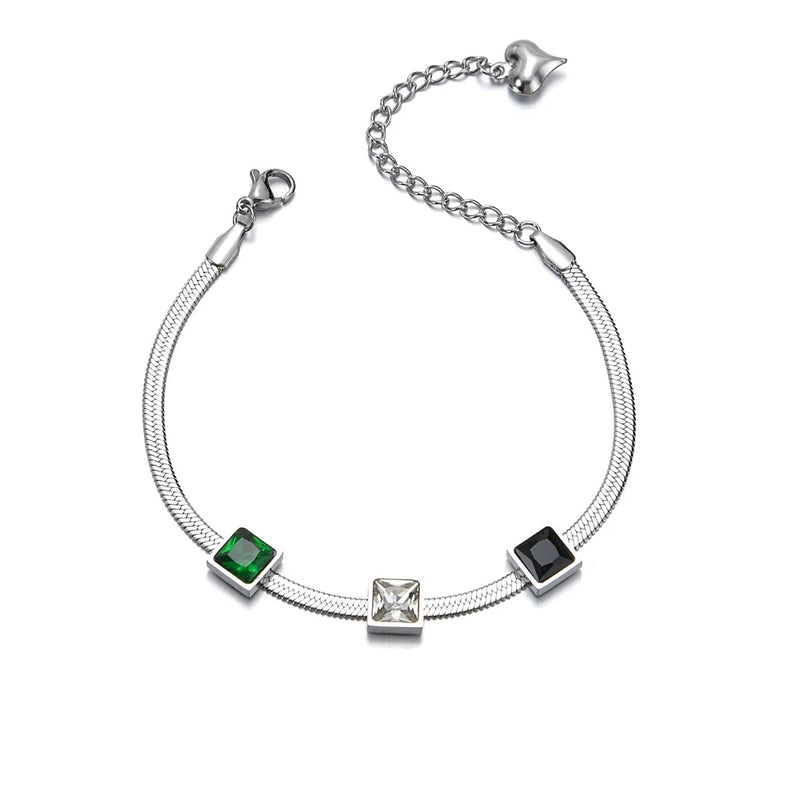 Flat Chain Bracelet Square Charm Cubic Zirconia Party Jewelry