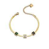 Flat Chain Bracelet Square Charm Cubic Zirconia Party Jewelry
