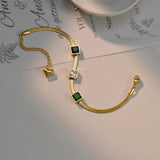 Flat Chain Bracelet Square Charm Cubic Zirconia Party Jewelry