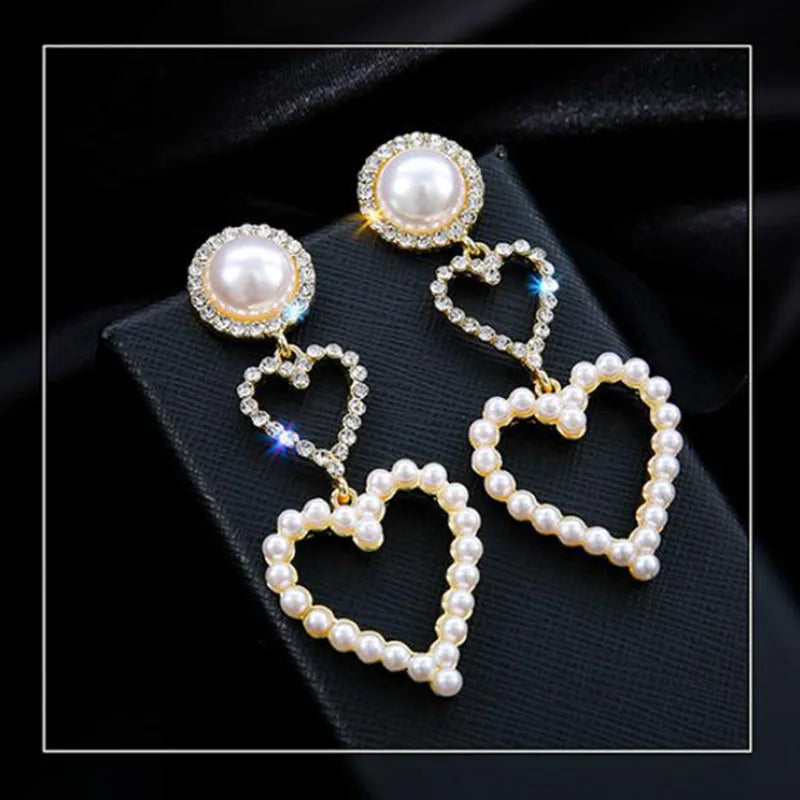 Heart Pearl Earrings Statement Dangle Jewelry Wedding Gift