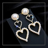 Heart Pearl Earrings Statement Dangle Jewelry Wedding Gift