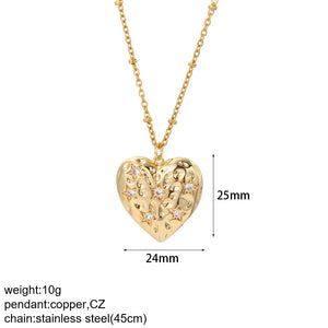 Heart Pendant Necklace Lucky Zircon Love Stainless Steel