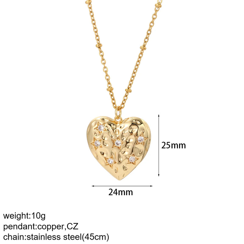 Heart Pendant Necklace Lucky Zircon Love Stainless Steel