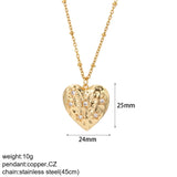 Heart Pendant Necklace Lucky Zircon Love Stainless Steel