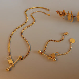 Lock Bracelet Stainless Steel Necklace Chokers Jewelry Set