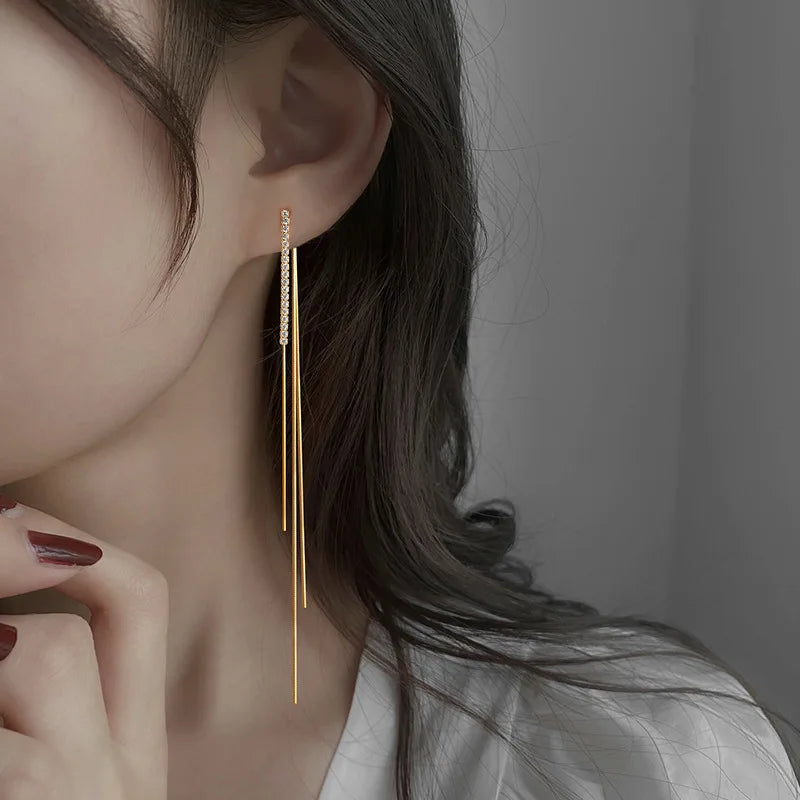 Vintage Metal Tassel Dangle Earrings Fringe Drop Big Earing for Women