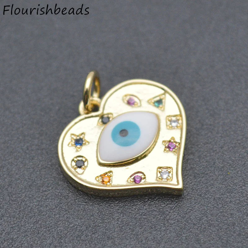 Rainbow CZ Beads Enamel Eye Charms DIY Jewelry Making 20pcs