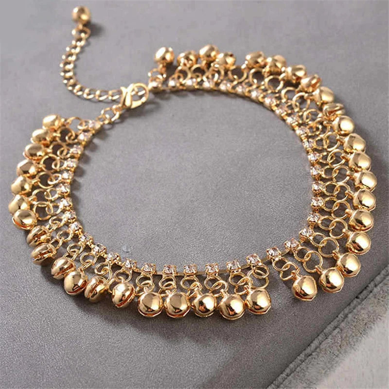 Silver Ethnic Tassel Bell Anklets For Women Girl Beach