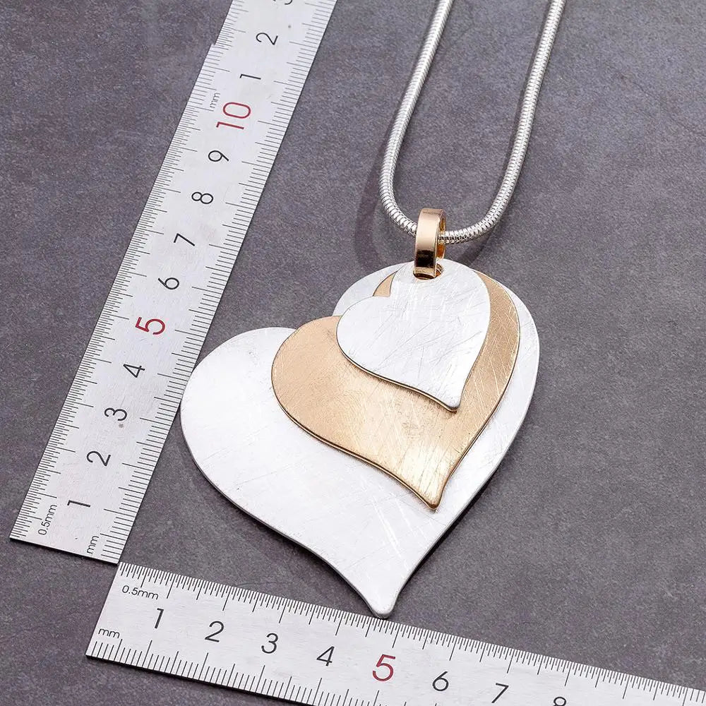Silver Heart Pendant Long Necklace for Women Vintage Jewelry