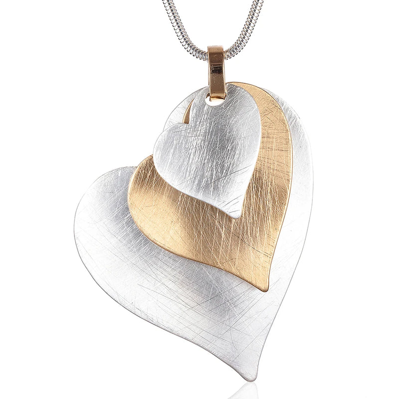 Silver Heart Pendant Long Necklace for Women Vintage Jewelry