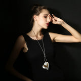 Silver Heart Pendant Long Necklace for Women Vintage Jewelry