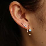 Small Opal Hoop Earrings Women Round Circle 925 Silver Tiny Earrings