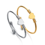 Stainless Steel Heart Charm Bracelet Twisted Cable Wire Bangle Wedding Jewelry