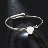 Stainless Steel Heart Charm Bracelet Twisted Cable Wire Bangle Wedding Jewelry