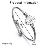 Stainless Steel Heart Charm Bracelet Twisted Cable Wire Bangle Wedding Jewelry