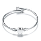 Stainless Steel Heart Charm Bracelet Twisted Cable Wire Bangle Wedding Jewelry