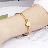 Stainless Steel Heart Charm Bracelet Twisted Cable Wire Bangle Wedding Jewelry