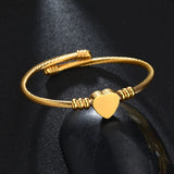 Stainless Steel Heart Charm Bracelet Twisted Cable Wire Bangle Wedding Jewelry