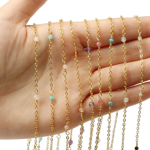 Stainless Steel Chain Crystal Amazonite Necklace Bracelets Anklets