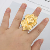 Stainless Steel Flower Chunky Large Ring Female Male Jewelry