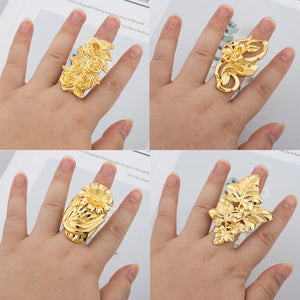 Stainless Steel Flower Chunky Large Ring Female Male Jewelry